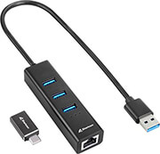 SHARKOON SHARKOON 3-PORT USB 3.2 GEN.1 ALU HUB +RJ45 BLACK