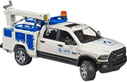 BRUDER RAM 2500 SERVICE TRUCK WITH CRANE AND ROTATING BEACON