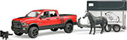 BRUDER RAM 2500 POWER WAGON WITH HORSE TRAILER (RED/WHITE, AND HORSE)