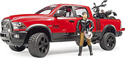 BRUDER RAM 2500 POWER WAGON WITH DUCATI DESERT SLED AND DRIVER