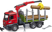 BRUDER BRUDER MERCEDES BENZ AROCS TIMBER TRANSPORT TRUCK LOADING CRANE, GRAB AND 3 TREE TRUNKS)