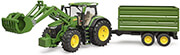 BRUDER BRUDER JOHN DEERE 7R 350 WITH FRONT LOADER AND TANDEM AXLE TRAILER (GREEN)