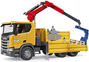 BRUDER SCANIA SUPER 560R CONSTRUCTION SITE TRUCK WITH CRANE AND 2 PALLETS