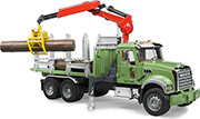 BRUDER BRUDER MACK GRANITE WOOD TRANSPORT TRUCK (GREEN, WITH 3 LOGS)