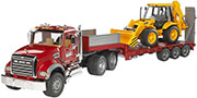BRUDER BRUDER MACK GRANITE LOW LOADER AND JCB 4CX BACKHOE LOADER (RED)