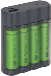 GP BATTERIES ΦΟΡΤΙΣΤΗΣ ΜΠΑΤΑΡΙΩΝ + POWER BANK 2IN1 X411 + 4 RECHARGEABLE BATTERIES R6 AA 2600MA GP