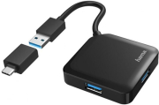 HAMA 200116 USB HUB 4 PORTS USB 3.2 GEN 1 5 GBIT/S INCL. USB-C ADAPTER BLACK