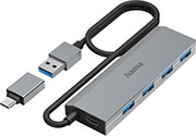 HAMA HAMA 200138 HIGH-SPEED 4-PORT USB 3.2 GEN 1 HUB WITH USB-C ADAPTER &amp; POWER SUPPLY UNIT