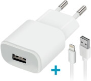 FOREVER FOREVER TC-01 WALL CHARGER USB 2A + CABLE FOR IPHONE 8-PIN WHITE