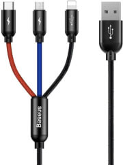 BASEUS CABLE THREE PRIMARY COLORS 3-IN-1 FOR M+L+T 3.5A 1.2M BLACK