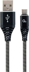 CABLEXPERT CABLEXPERT CC-USB2B-AMCM-1M-BW COTTON BRAIDED CHARGING CABLE USB TYPE-C BLACK/WHITE 1 M
