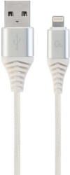 CABLEXPERT CABLEXPERT CC-USB2B-AMLM-2M-BW2 PREMIUM COTTON BRAIDED 8-PIN CHARGING CABLE SILVER/WHITE 2 M