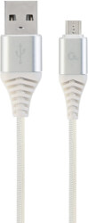 CABLEXPERT CABLEXPERT CC-USB2B-AMMBM-2M-BW2 PREMIUM COTTON BRAIDED MICRO-USB CHARGING CABLE SILVER/WHITE 2 M