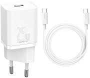 BASEUS BASEUS SUPER-SI QUICK CHARGER 1C 25W SET + MINI CABLE TYPE-C TO TYPE-C 3A 1M WHITE