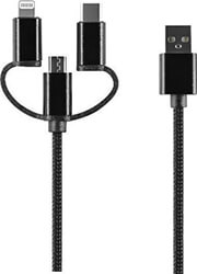 SETTY SETTY 3IN1 CABLE USB - LIGHTNING + USB-C + MICROUSB 1,0 M 2A BLACK NYLON DT