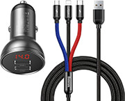 BASEUS BASEUS CAR CHARGER 24W DISPLAY + USB CABLE 3-IN-1