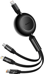 BASEUS BRIGHT MIRROR 4 RETRACTABLE TYPE-C 3IN1 CABLE MICRO+ USB-C + LIGHTNING 100W 3.5A 1.1M BLACK