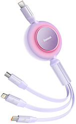 BASEUS BRIGHT MIRROR 4 RETRACTABLE TYPE-C 3-IN-1 CABLE MICRO+USB-C +LIGHTNING 100W 3.5A 1.1M PURPLE