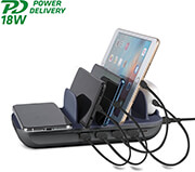 4SMARTS CHARGING STATION FAMILY EVO 63W WITH QI WIRELESS CHARGER INCL.CABLES GREY φωτογραφία
