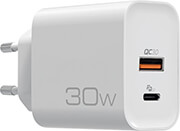 NOD NOD E-WALL AC30 UNIVERSAL ΦΟΡΤΙΣΤΗΣ USB-A QC3.0 &amp; USB-C PD3.0 30W WHITE