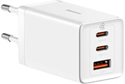 BASEUS WALL CHARGER GAN5 PRO 2X TYPE-C + USB 65W + TYPE-C CABLE WHITE