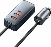 BASEUS CAR CHARGER SHARE TOGETHER + EXTENSION CORD 3X USB + TYPE-C 120W GREY