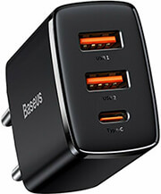 BASEUS BASEUS WALL COMPACT QUICK CHARGER 2XUSB + TYPE-C PD 3A 30W BLACK