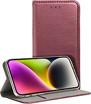SMART MAGNETO BOOK CASE FOR IPHONE 15 PLUS BURGUNDY