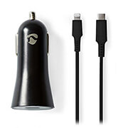 NEDIS NEDIS CCPDL20W111BK CAR CHARGER 1.67 A / 2.22 A / 3.0A USB-C LIGHTNING 8-PIN(LOOSE) CABLE 1.0M 20W