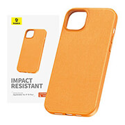 BASEUS IPHONE 15 PLUS CASE FAUXTHER SERIES ORANGE