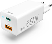 HAMA 125130 QUICK CHARGER, GAN, 1X USB-C PD, 1X USB-A QC, MINI-CHARGER, 65 W, WHITE