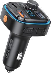 BLUE POWER BLUETOOTH FM TRANSMITTER CAR KIT &amp; CAR CHARGER BLUE POWER 2X USB-A +TYPE-C + MICRO-SD BLACK BPBCC08