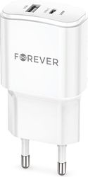 FOREVER FOREVER TC-01-20AC PD QC CHARGER 1X USB-C 1X USB 20W WHITE