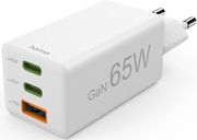 HAMA FAST CHARGER GAN 2X USB-C 1X USB-A MINI CHARGER PD 65 W WHITE