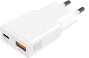 4SMARTS WALL CHARGER PD PLUG DUOS SLIM 30W GAN TYPE-C+ USB-A WHITE