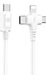LAMTECH LAMTECH 3 IN 1 CHARGING TYPE-C CABLE TO TYPE-C/LIGHTNING/MICRO USB 1M WHITE LAM113119