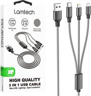 LAMTECH HIGH QUALITY 3 IN 1 USB CABLE WITH METALLIC SHELL BLACK 1M LAM450305