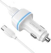 LAMTECH LAMTECH 2XUSB 2,4A CAR CHARGER WITH TYPE-C CABLE 1M WHITE LAM112570