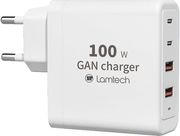 LAMTECH LAMTECH GAN FAST CHARGER 2XTYPE-C &amp; 2XQC3.0 OUTPUT 100W LAM113416