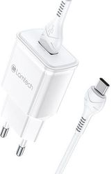 LAMTECH LAMTECH QUICK CHARGER USB3.0 18W WITH TYPE-C CABLE 1M WHITE LAM021998