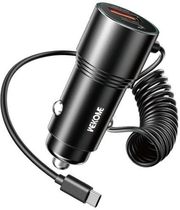WK CAR CHARGER WK 66W PD+USB QC3.0 WITH TYPE-C CABLE BLACK WP-C51