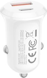 XO XO CC69 UNIVERSAL ΦΟΡΤΙΣΤΗΣ ΑΥΤΟΚΙΝΗΤΟΥ ΜΕ 2 ΕΞΟΔΟΥΣ 1X USB-A &amp; 1X USB-C ΣΕ ΛΕΥΚΟ ΧΡΩΜΑ