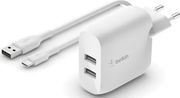 BELKIN WCE001VF1MWH BOOSTCHARGE DUAL USB TYPE-A WALL CHARGER 24W + USB-A TO USB-C CABLE
