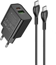 LAMTECH DUAL PORT QC3.0/PD20W CHARGER WITH TYPE-C TO TYPE-C CABLE 60W 1M BLACK LAM980701