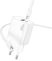 LAMTECH DUAL PORT QC3.0/PD20W CHARGER WITH TYPE-C TO TYPE-C CABLE 60W 1M WHITE LAM980718