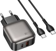 LAMTECH DUAL PORT QC3.0 CHARGER SET PD20W WITH TYPE-C TO TYPE-C CABLE 60W 1M GREY LAM980725