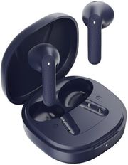 QCY AIR BLUE SEMI-EAR TWS EARBUDS, QUAD MIC ENC MULTI-POINT CONNECTION, LEATHER GRAIN CASE