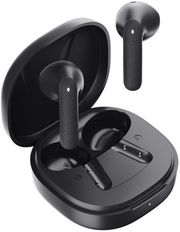 QCY AIR DARK GREY SEMI-EAR TWS EARBUDS, QUAD MIC ENC MULTI-POINT CONNECTION, LEATHER GRAIN CASE