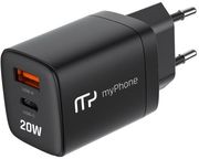 MYPHONE TRAVEL FAST CHARGER SWIFTCHARGE DUO USB A &amp; USB C PD 20W BLACK