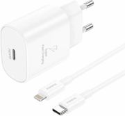 TRAVEL FAST CHARGER FONENG EU51 WITH OUTPUT USB C GAN 25W 3A &amp; USB C TO LIGHTNING CABLE 1M WHITE